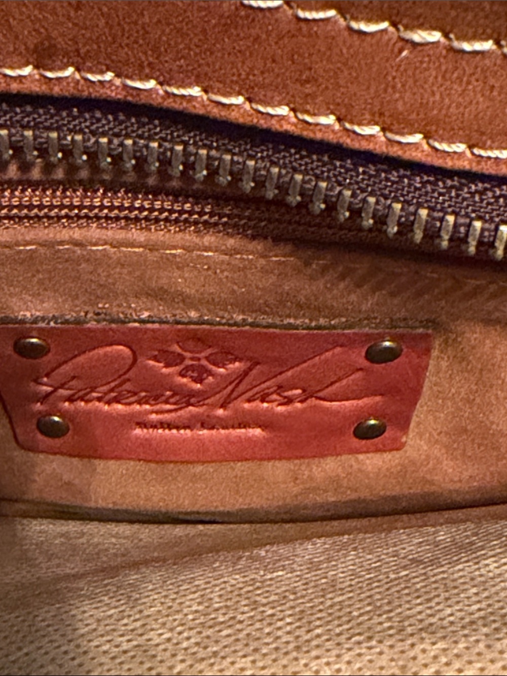 Patricia Nash Tan Map-Print Leather Shoulder Tote - Picture 6 of 7